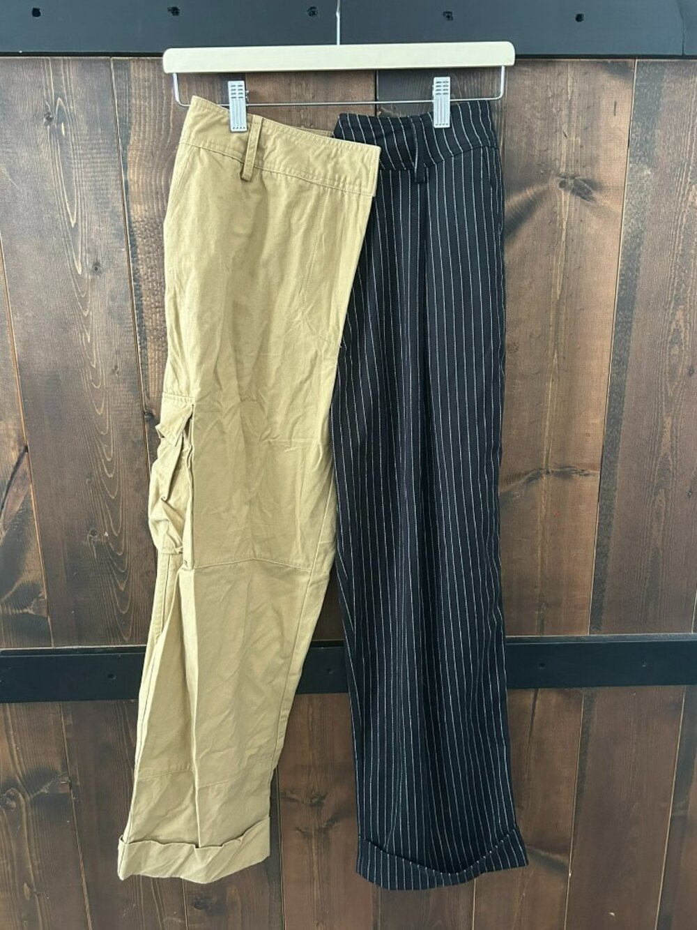 Choosy Whimsical Two-Tone Cargo & Pinstripe Pants Women's Size 4